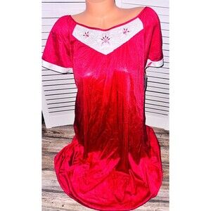 Vtg Nylon Nightgown Red Mumu Misses One Size NEW Grandma Silkie